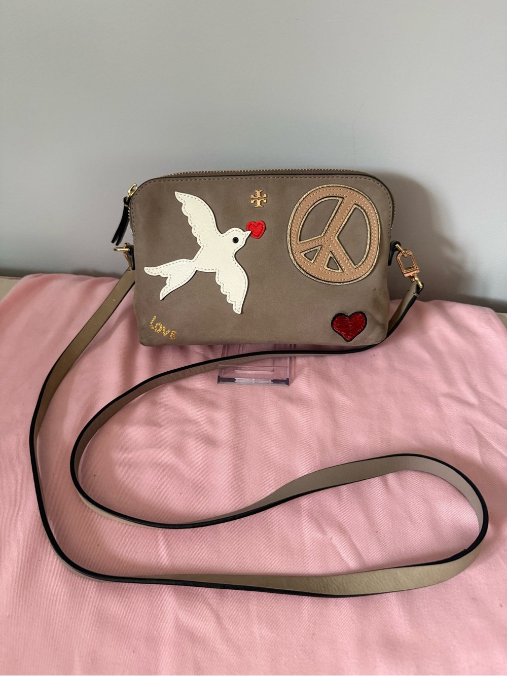 Tory Burch Love and Peace Suede Crossbody